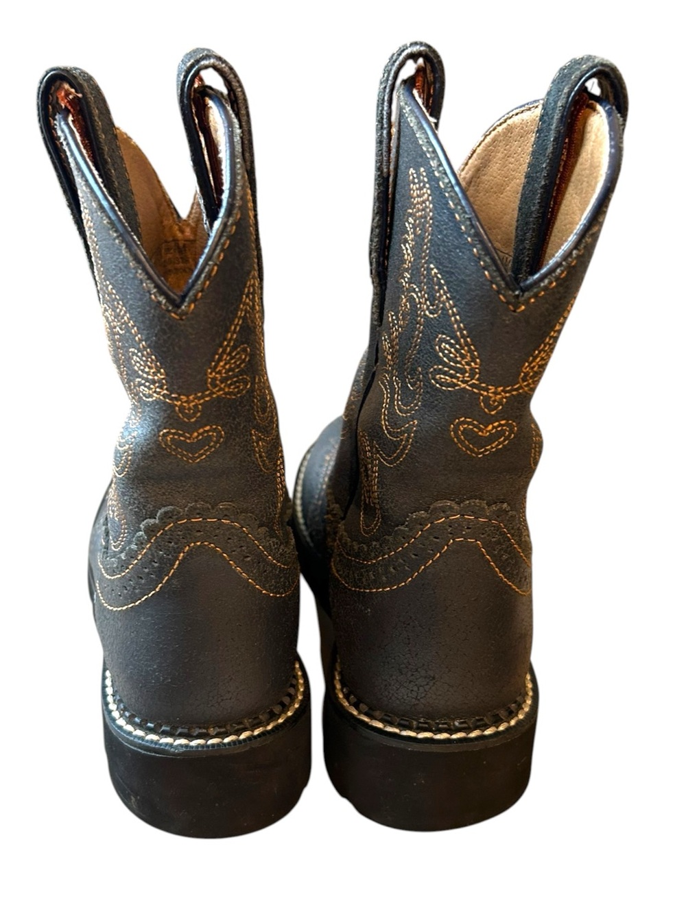 Ariat Fatbaby Boots Rare! Slate Crinkle- Western Tan Stitching Round Toe Sz 6.5B - Picture 3 of 16